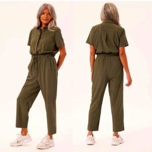 Girlfriend Collective Stretch Woven Jumpsuit - Medium, Olive Green